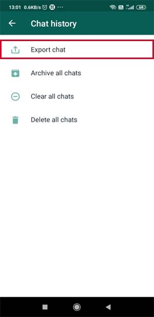 whatsapp chat ko export kare