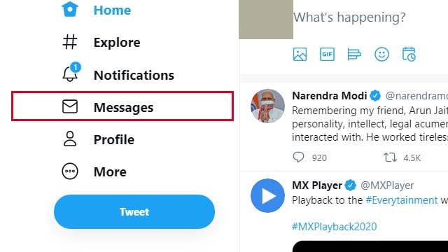 twitter par message kaise bheje