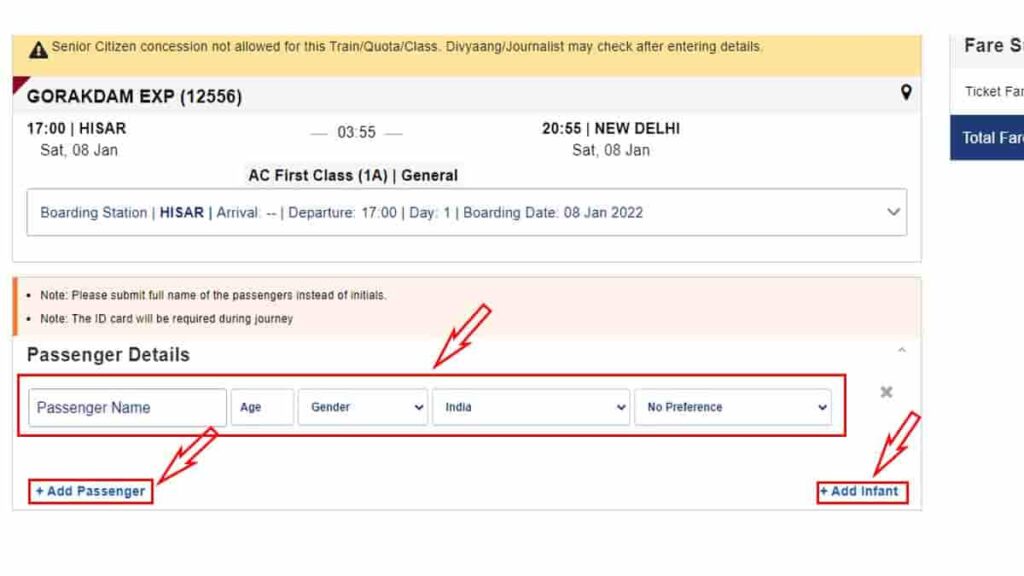 passenger details irctc